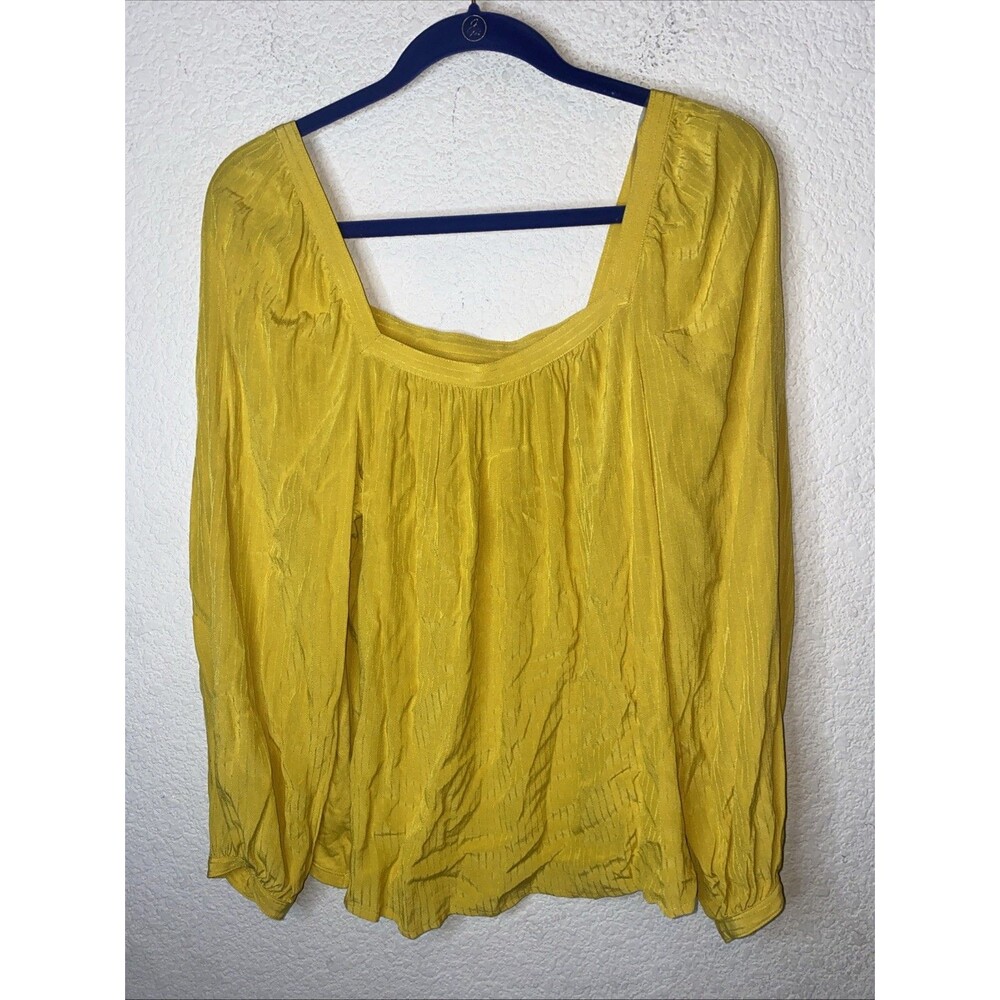 New Yellow blouse Square Neck Peasant Balloon LS boho hippie S fall prairie